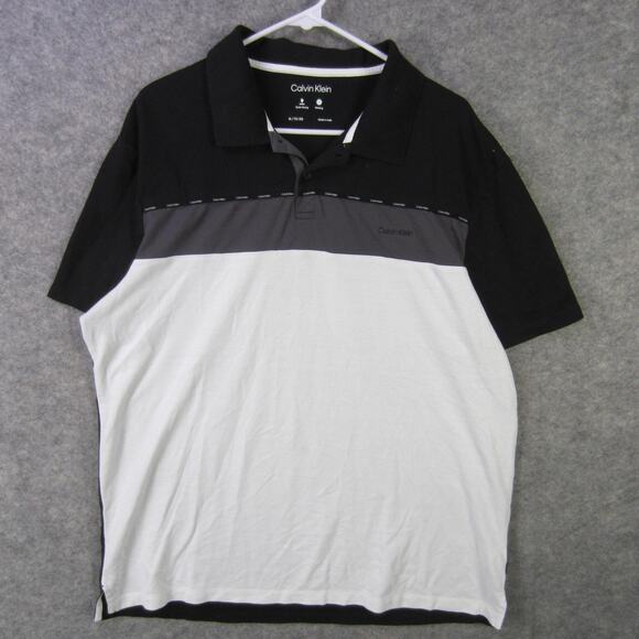 Calvin Klein Polo Shirt Mens XL Black Gray White Colorblock Wicking Quick Drying - Picture 1 of 7